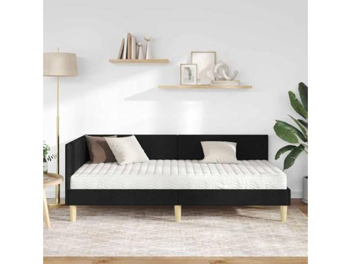 KTHLBRH Eckbett mit Matratze 2 Stück Grün Stoff Kopfteil zur Wandmontage, verstellbar, Multizonen-Unterstützung, langlebiges Sperrholz, Einzelbett 100 x 200 cm