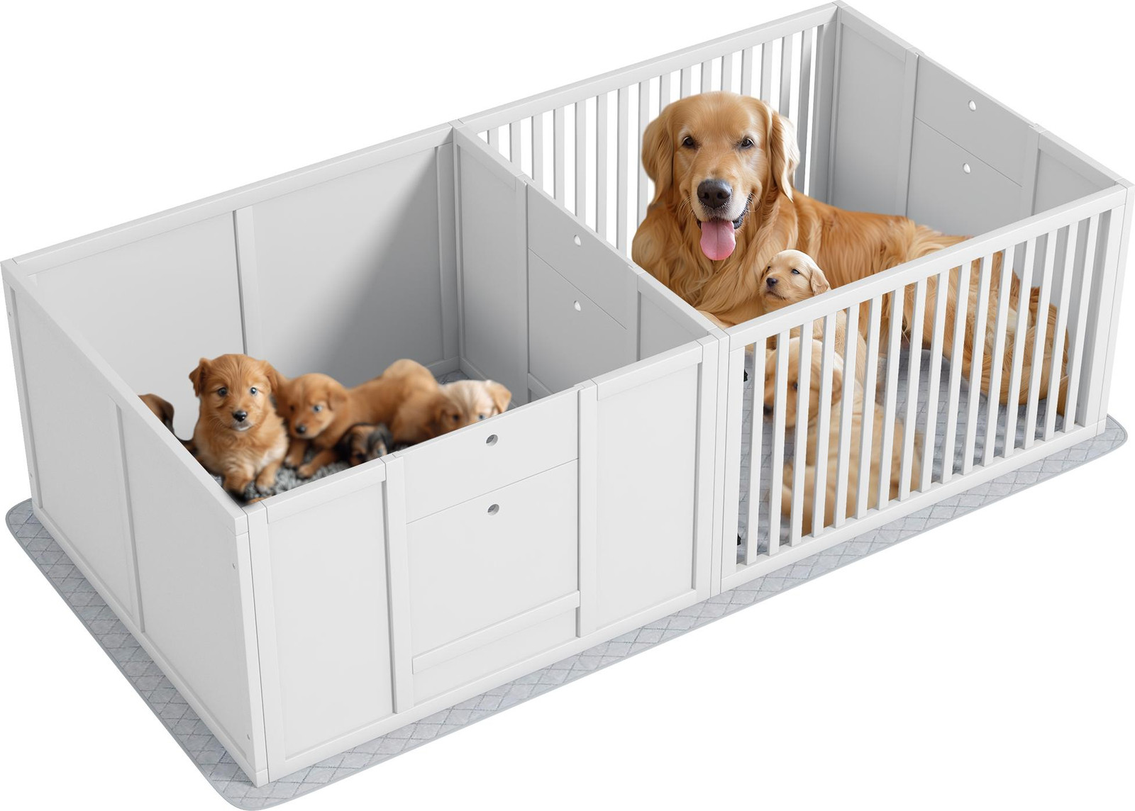 PawHut puppyren met waterdichte ligmat, wit