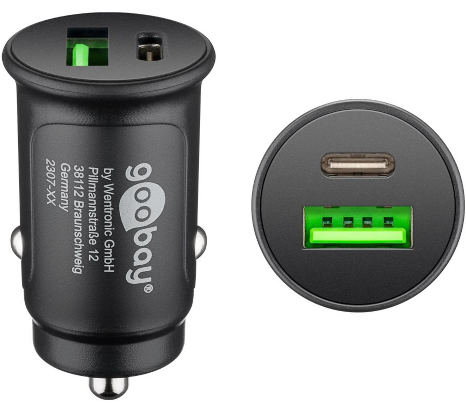 Goobay Dubbele USB-autolader met snelladen en USB-C PD, zwart