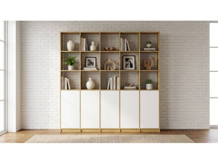 Bibliothèque en MDF blanc Chêne Naturel huilé
