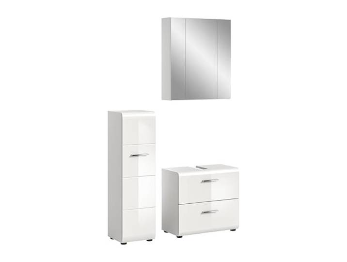 xonox.home – 3 TLG. Badezimmerkombination Ice 150x185x30 cm in Korpus weiß Nachbildung und Front weiß Hochglanz – Hochwertige Badmöbel-Kombi – modern, pflegeleicht & edel