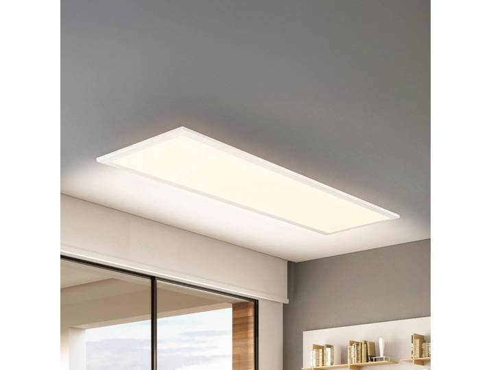 Briloner LED-Panel Piatto CCT, IP44, 100 x 25 cm, Fernbedienung, weiß Piatto, dimmbar, weiß / opal, für Arbeitszimmer / Büro, Metall, LED Panel
