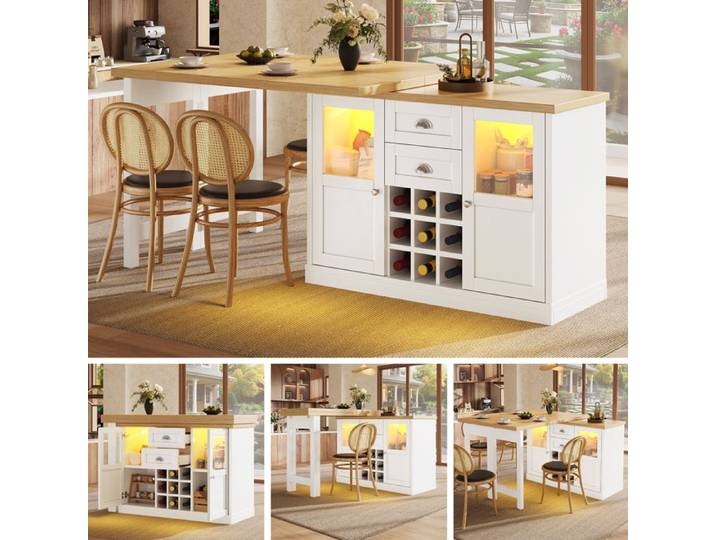 Table à manger extensible - Extensible 120-197cm - Rotation 360° - Éclairage LED 3 couleurs