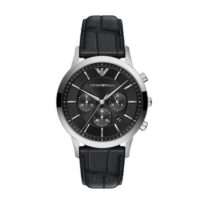 Chronograph EMPORIO ARMANI, schwarz, Armbanduhren, Herren, Chronograph, Quarzuhr, Armbanduhr, Lederarmband, analog, Tag, Stoppfunktion