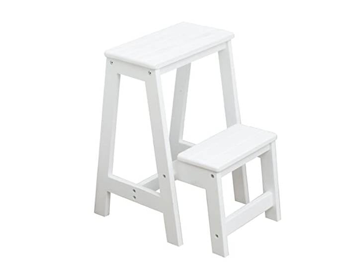 Hamankim Weißer 2-Stufen-Hocker, Klappleitern, Hocker, kleine Fußhocker, sicheres, rutschfestes Trittbrett für die Hausbibliothek, Küche, leichte Aufstiegsleiter
