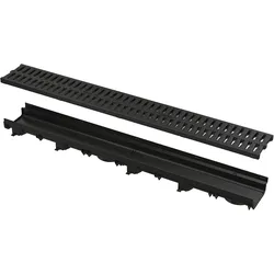 Alcadrain Entwässerungsrinne 60 mm mit Kunststoffrand und Rost aus Kunststoff C-Profil A15