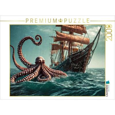 CALVENDO Puzzle Eine Riesenkrake bedroht ein Segelschiff | 2000 Teile Lege-Größe 90x67cm Foto-Puzzle für glückliche Stunden