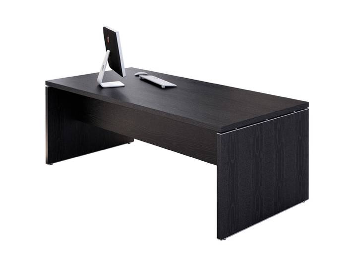 Bureau droit direction Flore - L.210 x P.90 cm - Plateau Frêne noir - Pieds panneaux