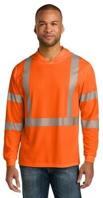 CornerStone CS208 Men's ANSI 107 Class 3 Long Sleeve Segmented Tape Hooded Top in Safety Orange size Medium   Polyester