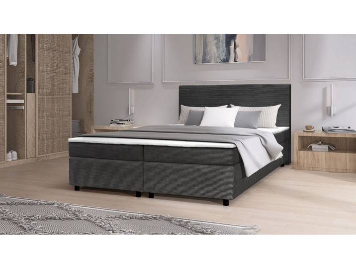 Küchen-Preisbombe Boxspringbett Paxos Cordstoff Graphite 180x200 Hotelbett Bonellfederkern Bett