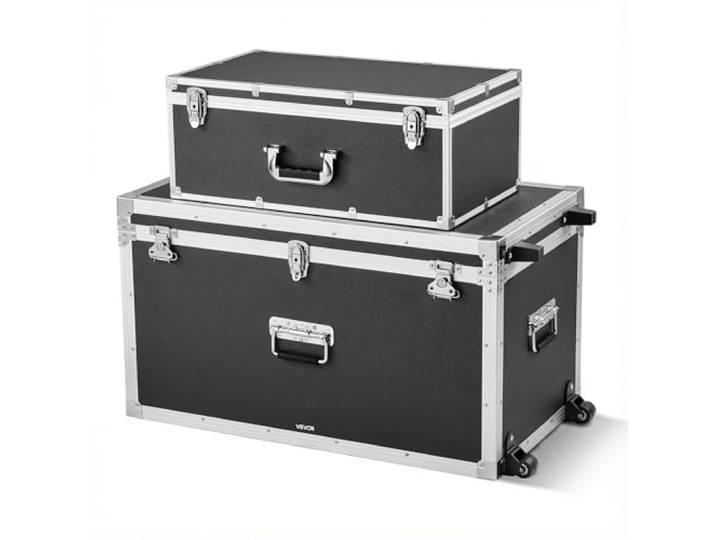 VEVOR Caisses de Transport Lot de 2\, Coffre de Rangement à Roulettes avec 3 Poignées Métalliques\, Valises pour Déménagement\, Voyage\, Stockage d'Outils\, Cadenas à Combinaison et Cadre en Métal\, Noires