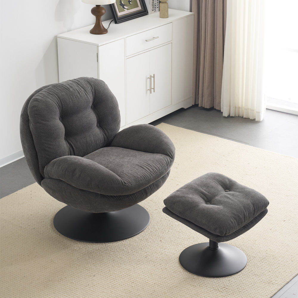 Metro Bonhomme Upholstered Swivel Lounge Chair With Footstool Gray 85cm H X 81cm W X 86cm D