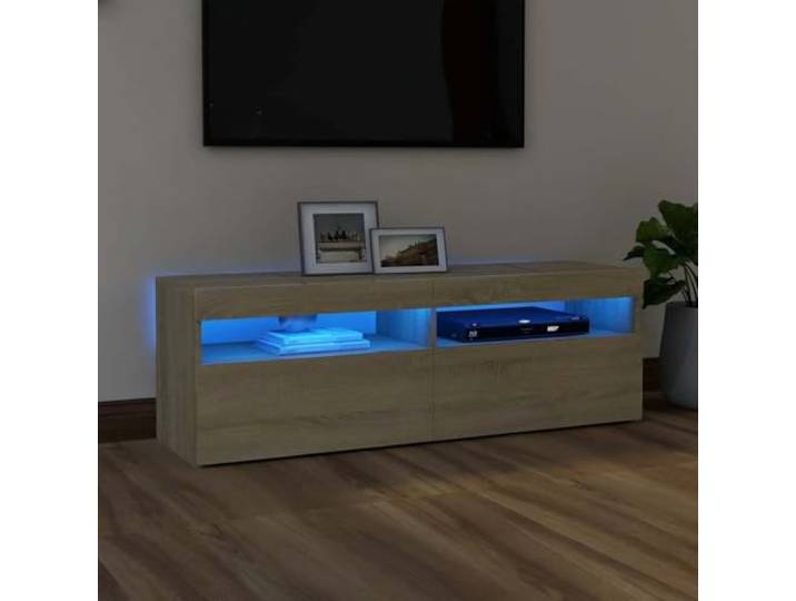 TV Schrank Sonoma Eiche mit RGB LED Beleuchtung Modern TV Schrank Farbverstellbar 120x35x40cm TV Möbel LED