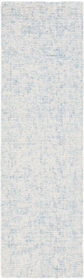 Ebern Designs Nistor Abstract Wool Hand Tufted Area Rug Ivory;Blue Runner 69 x 244cm