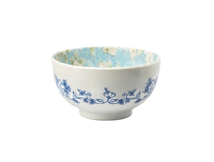 MINOYAKI, Bol à nouilles ramen de 6,1 pouces, Bol en porcelaine japonaise floral Hibiscus Mokugekka, Bol à soupe en porcelaine japonaise bleu ciel, Vaisselle sous glaçure, Lot de 1