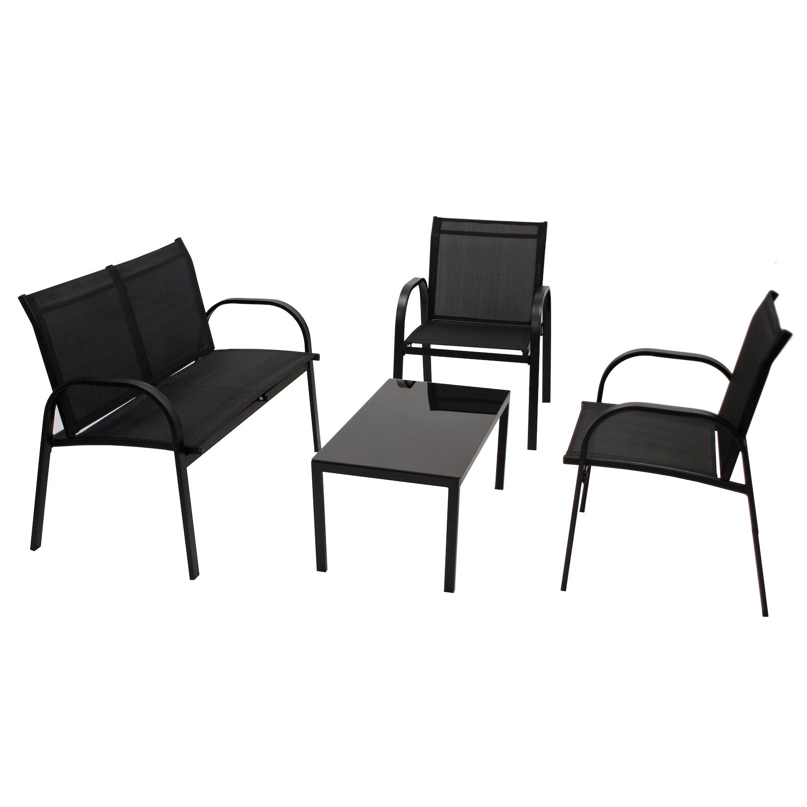 Lounge Set ARONA 4-teilig, Metall + Kunstgewebe schwarz