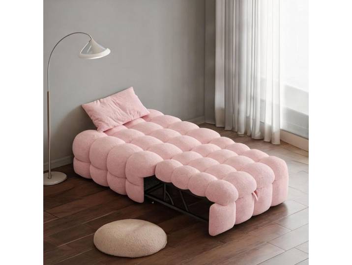 Banquette-lit 2-en-1 convertible en sofa d'appoint revêtement teddy warm pink design compact 183x76 cm