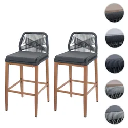 2er-Set Rope-Barhocker HWC-O21, Outdoor Sitzpolster Seilgeflecht Metall Holz-Optik ~ anthrazit, Kissen dunkelgrau