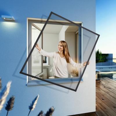 Insektenschutz-Fensterrahmen WINDHAGER "Expert, Spannrahmen für Fenster mit Alurahmen, ohne Bohren", grau (rahmen: anthrazit gewebe: anthrazit), B:100cm H:120cm, Insektenschutzgitter, Fliegengitter 100 x 120 cm, erhältlich in anthrazit oder weiß