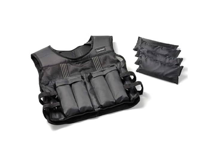 Tunturi Gewichtsweste für Sport, 1,88 kg Gewichte bis zu 15 kg, Unisex Weste, verstellbar, für Krafttraining, Laufen mit Sicherheitsreflektoren