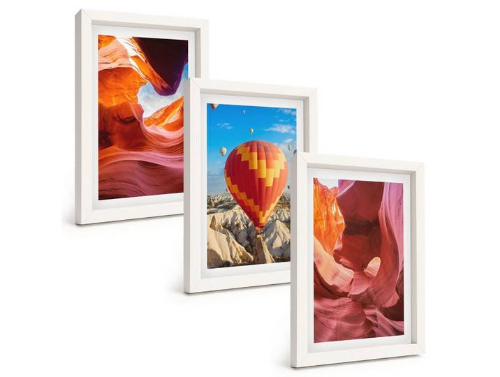 BILDER SET 3er Set - 20x30 cm Weißer Rahmen - Wüstenschluchten aus der Ballonfahrt