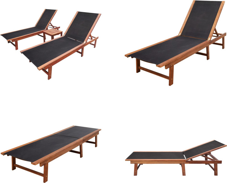 vidaXL Sonnenliegen 2 Stk. mit Tisch Akazie Massivholz und Textilene - Sonnenliege - Sonnenliegen - Liegestuhl - Liegestühle