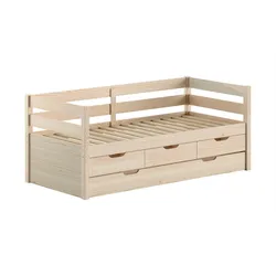 KOJENBETT Kelda 90x200 mit Bettschublade Kiefer Massivholz Milky Pine