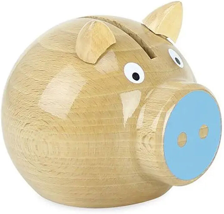 Tirelire cochon bois naturel-bleu - Vilac