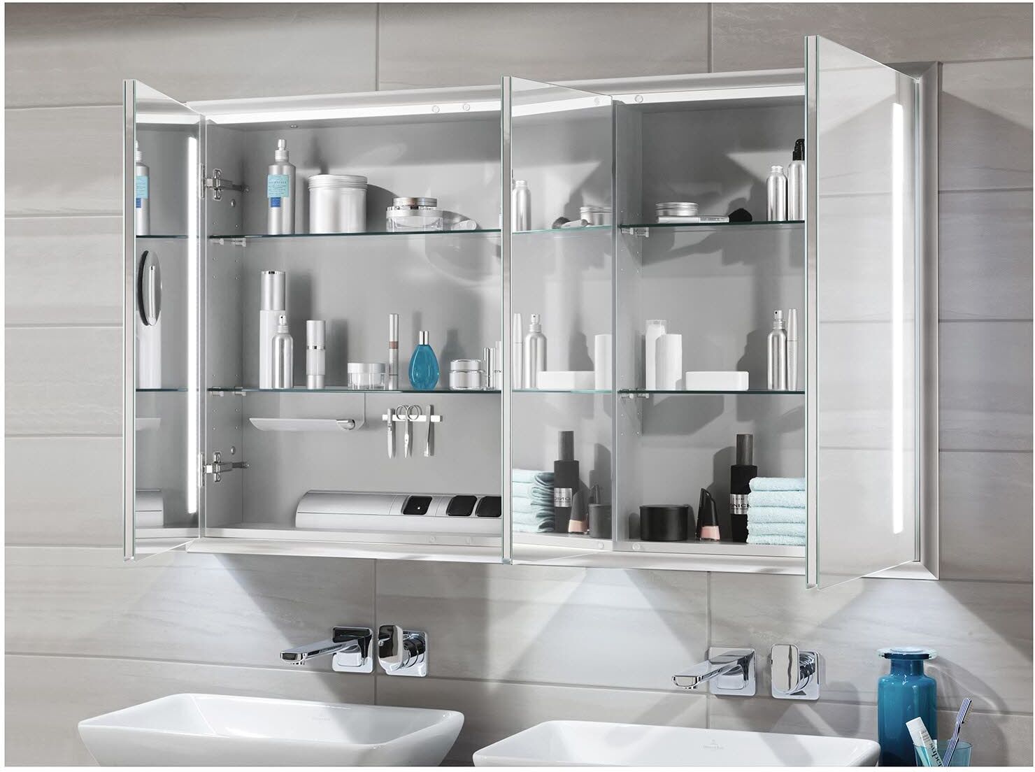 Sanipa Reflection Aluminium-Wandeinbau-Spiegelschrank WILMA 155 mit LED-Beleuchtung