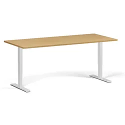 Höhenverstellbarer Schreibtisch, 1 Motor, 74-123 cm, Tischplatte 180x80 cm, weißes Metallgestell, Buche