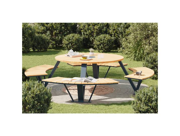 Ambia Garden Gartentischgruppe, Schwarz, Teakfarben, Holz, Metall, Teakholz, ISO 9001, Bsci, FSC 100%, Gartenmöbel, Gartengarnituren, Gartenmöbel-Sets
