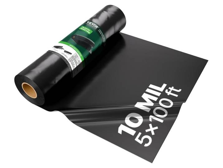 VEVOR Membrane de construction PE\, 5' x 100' Membrane de couverture\, plastique de construction polyvalent\, membrane de mortier pour le désherbage\, la protection des clôtures et l'isolation\, noir
