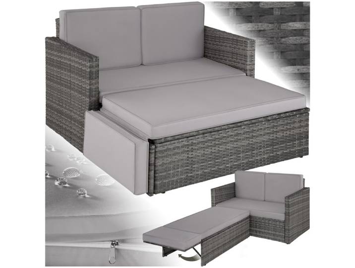 Salon de jardin - TECTAKE - Canapé de jardin CORFOU 2 places modulable robuste tabouret avec support rabattable - Gris