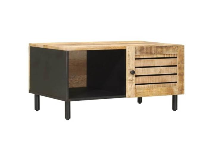Tmriohed Couchtisch Massivholz Mango Wohnzimmertisch 80x50x40 cm Natur Rechteckiger Stube Beistelltisch aus Echtholz mit Tür und 2 Fächern für Getränke, Bücher und Deko im Wohnzimmer.