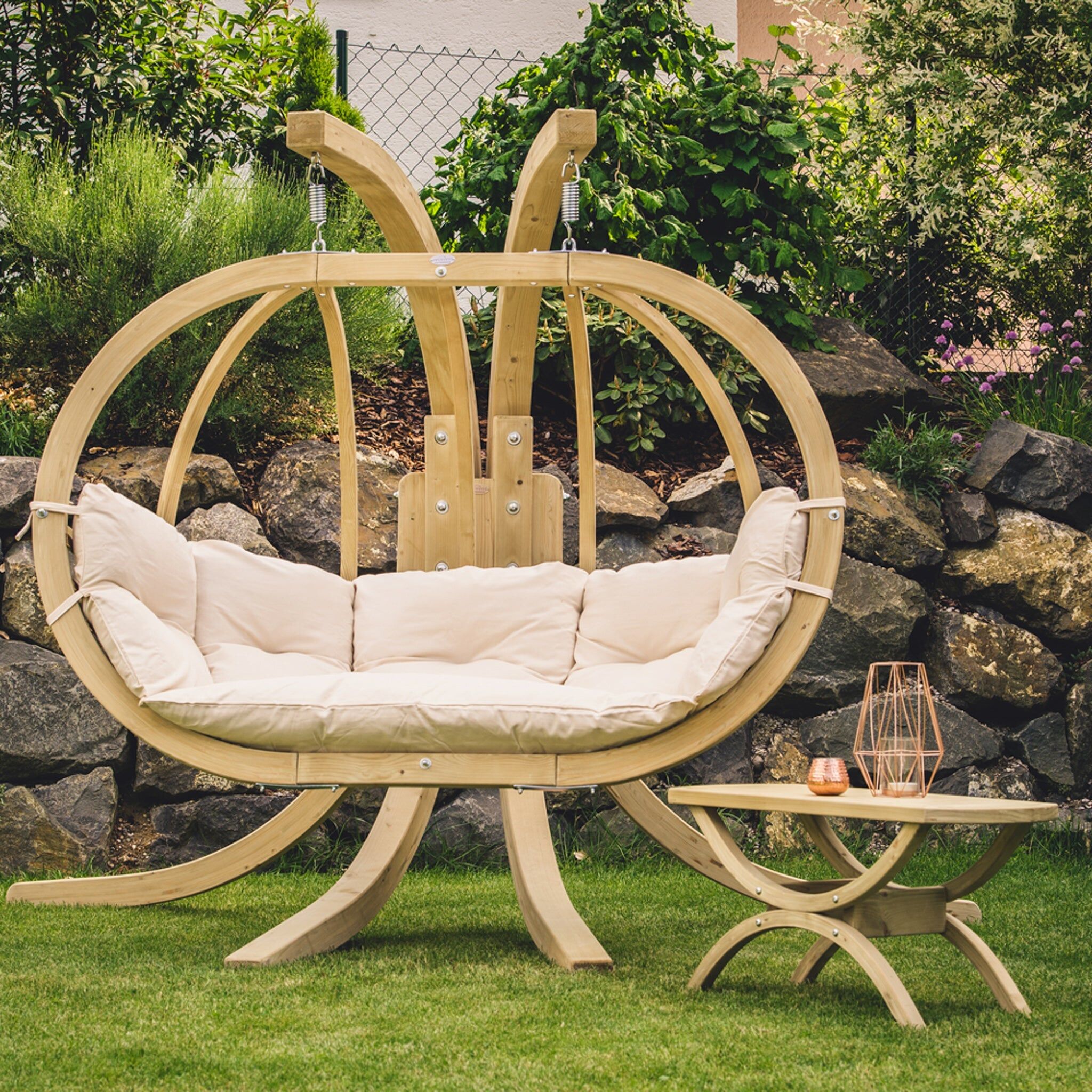 Amazonas Globo Royal Double Seater Hanging Chair Set Weatherproof in Natura White