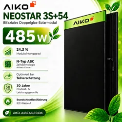 AIKO  Neostar  3S+54  485W  Full  Black  Dual  Glass  Solarmodul  AIKO-A485-MCE54Db