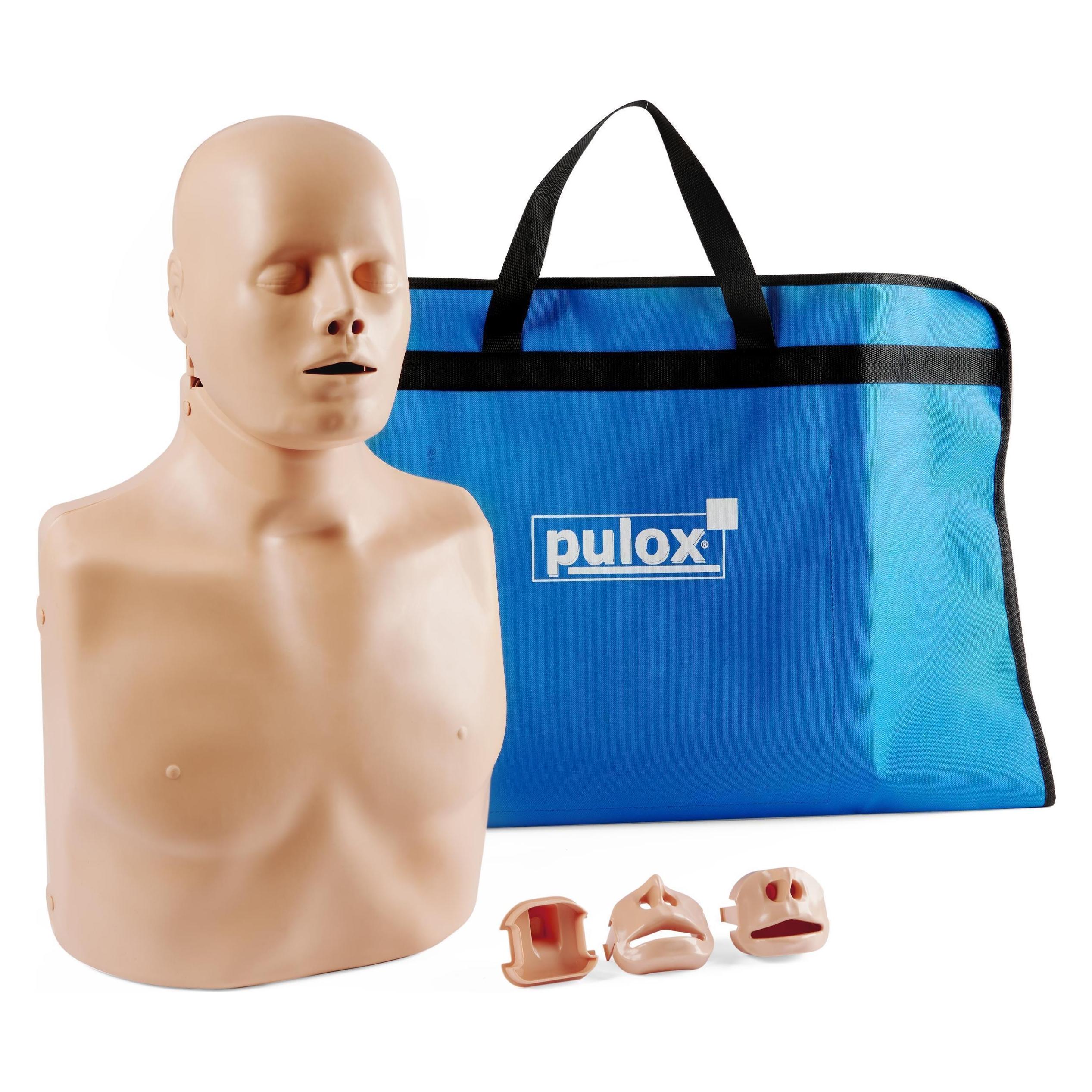 Pulox Reanimationspuppe Trainingspuppe Practi-Man Advance mit Gesichtsmaske, 5 Luftbeuteln und Tragetasche (Erste Hilfe Set Zubehör) (17524641)