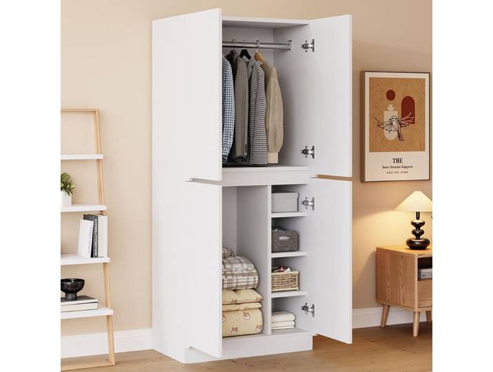 Armoire blanc double porte avec petit compartiment de rangement