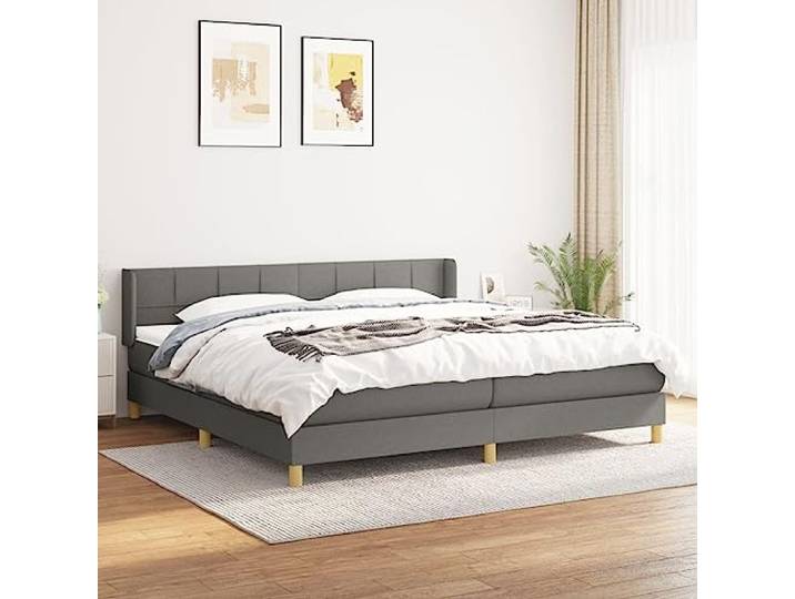 RJPLMFV Komplettes Bett, 200 x 200 cm, Dunkelgrau, mit Lattenrost und Matratze