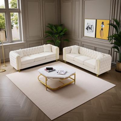 ZWYO HOSIMU 2-Piece Modern Comfy Sofa with a Sturdy Hardwood Frame, Rolled Arms and Gold Legs for Living Room