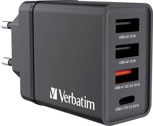 Verbatim CHR-30EU1 USB Ladegerät 30W 3x USB-A, 1x USB-C USB PD, QC 3.0, USB PD 3.0 Schwarz