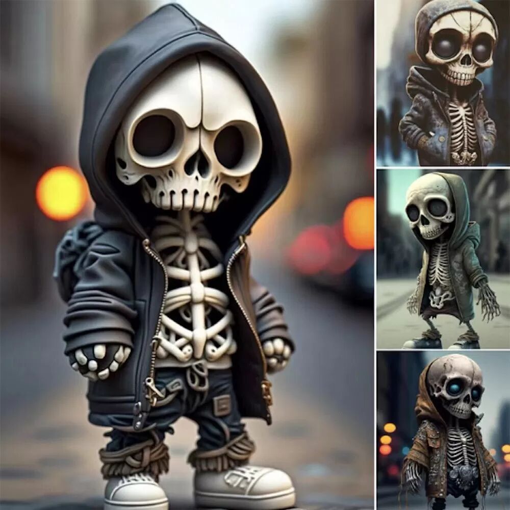 INF Trendige Totenkopf-Figur mit Kapuzenpullover – Dekoratives Accessoire für Zuhause & Büro