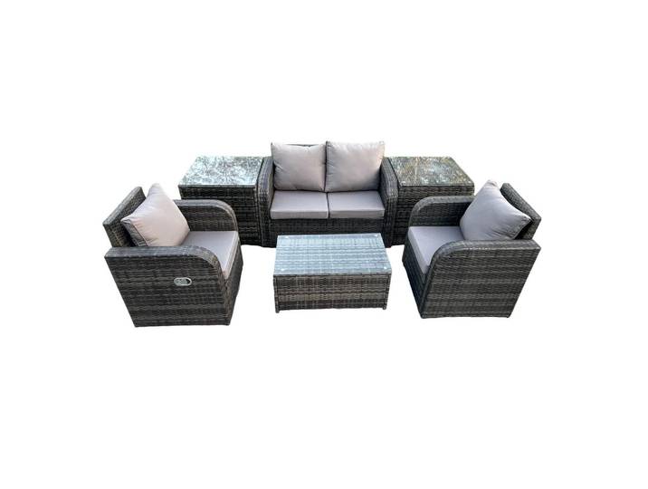 Fimous Gartenlounge-Set Polyrattan Dunkelgrau 4-Sitzer, Metall, Gartenmöbel, Gartengarnituren, Gartenmöbel-Sets