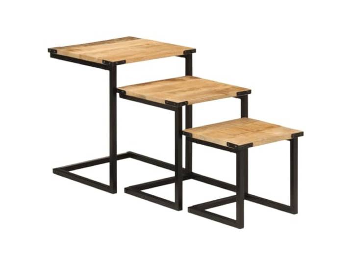 Heofavd Satztische 3er Set Massivholz Mangoholz & Eisen Beistelltisch