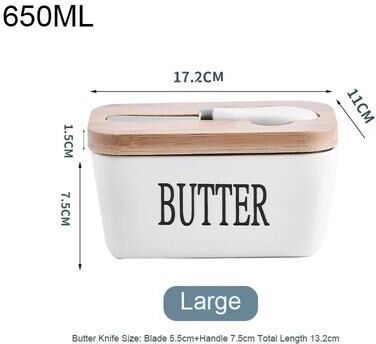 KitchenCuration Ceramic Butter Dish With Bamboo Lid And Knife Glossy Finish Butter Keeper For Countertop Cheese Storage large