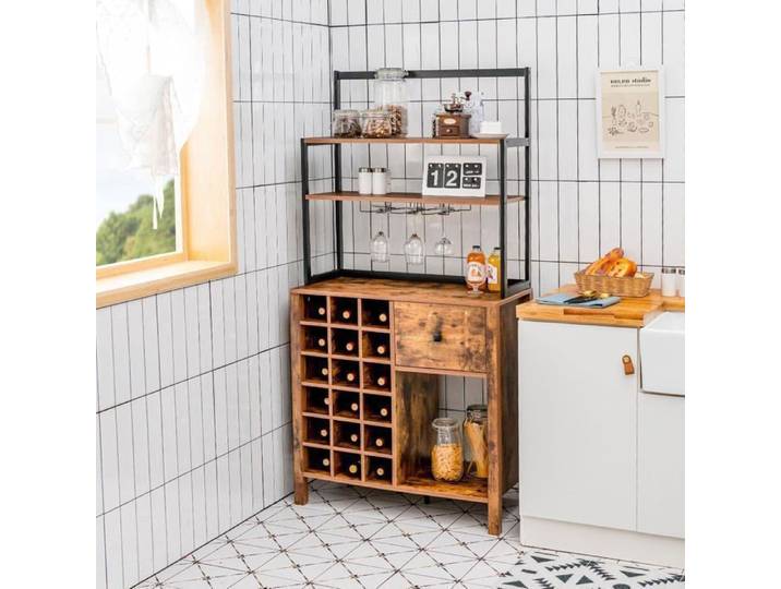 GOPLUS Meuble Range Bouteilles pour 18 Bouteiles 78x40x160cm avec 3 Etagères Ouvertes Meuble Rangement de Cuisine Style Indutriel
