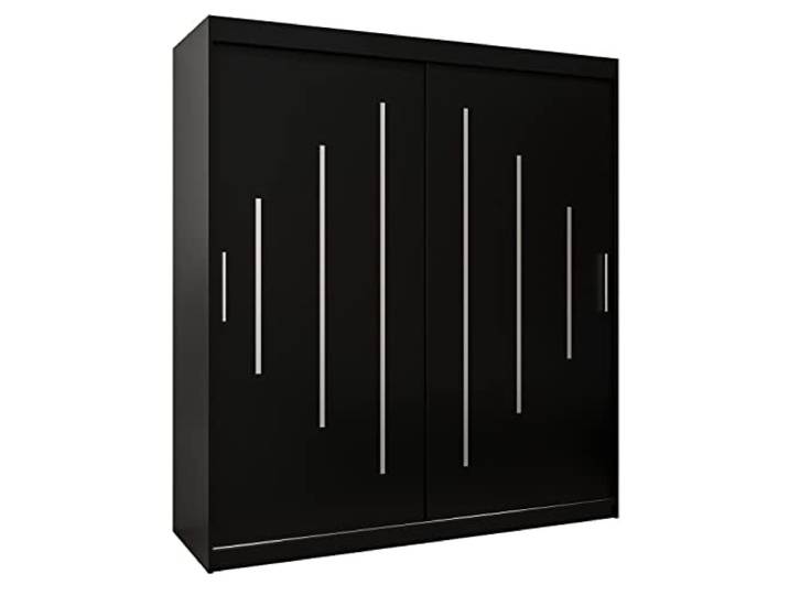 Kryspol Schwebetürenschrank York 180 cm Kleiderschrank mit Kleiderstange und Einlegeboden Schlafzimmer- Wohnzimmerschrank Schiebetüren Modern Design (Schwarz)