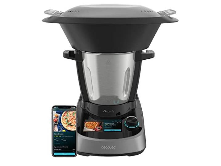 Cecotec Küchenmaschine Mambo Touch, 37 Funktionen, integrierte Waage, 3,3 l WLAN- & App-Steuerung, Farbdisplay mit Rezepten, Dampfgaraufsatz, Selbstreinigung, Doppelgetriebe-Motor, OneClick-Mechanismus