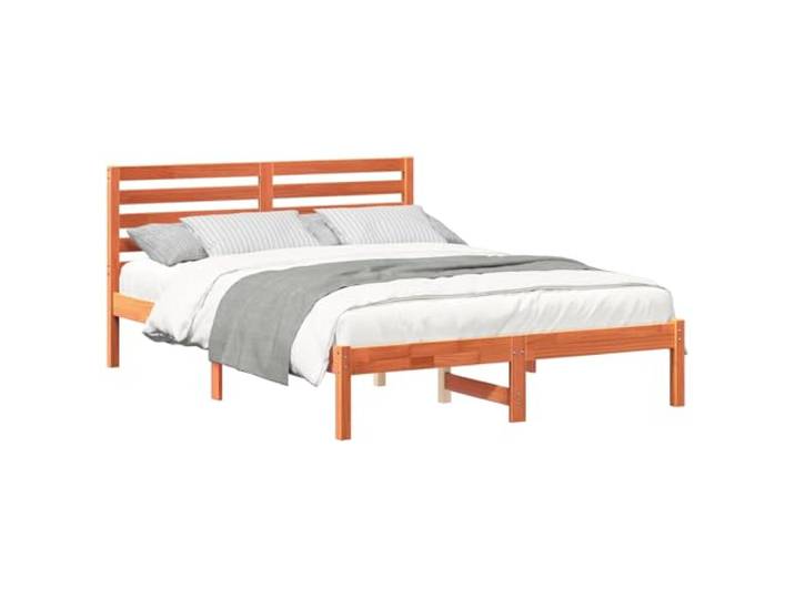 PUGYNBK Bettgestell mit Kopfteil Braun Wachs 140 x 190 cm Kiefer massiv, Plattform-Design ohne Lattenrost, Leisten für festen Stand, einfache Montage