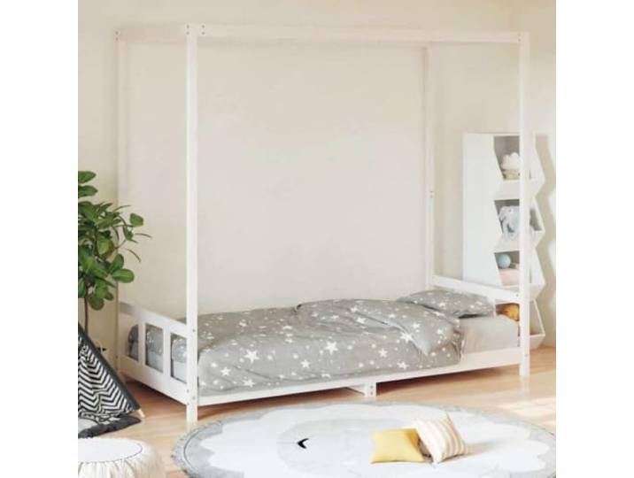 HGFDSAWE Kinderbett 90x200 cm Kiefer Holz Einzelbett Massivholz Weiß Baldachin-Design für Privatsphäre, Niedrige Einstiegshöhe, Stabile Latten